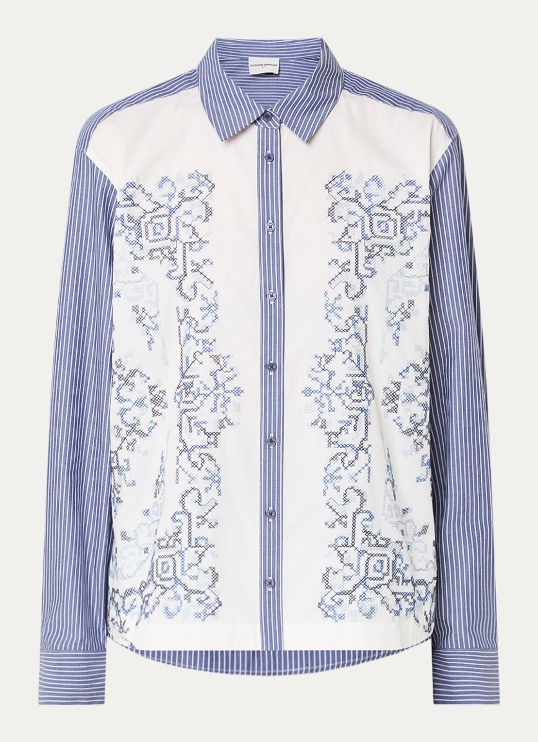 Claudie Pierlot Clarina blouse met borduring - voorkant 2 blauw