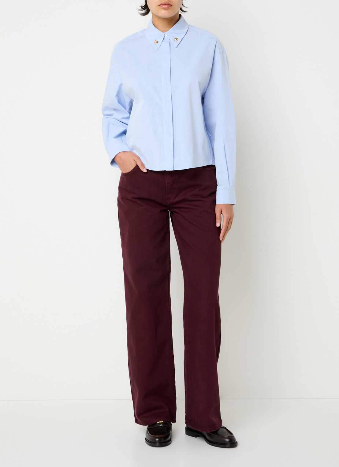 Claudie Pierlot Clemence blouse van katoen - voorkant 3 lichtblauw