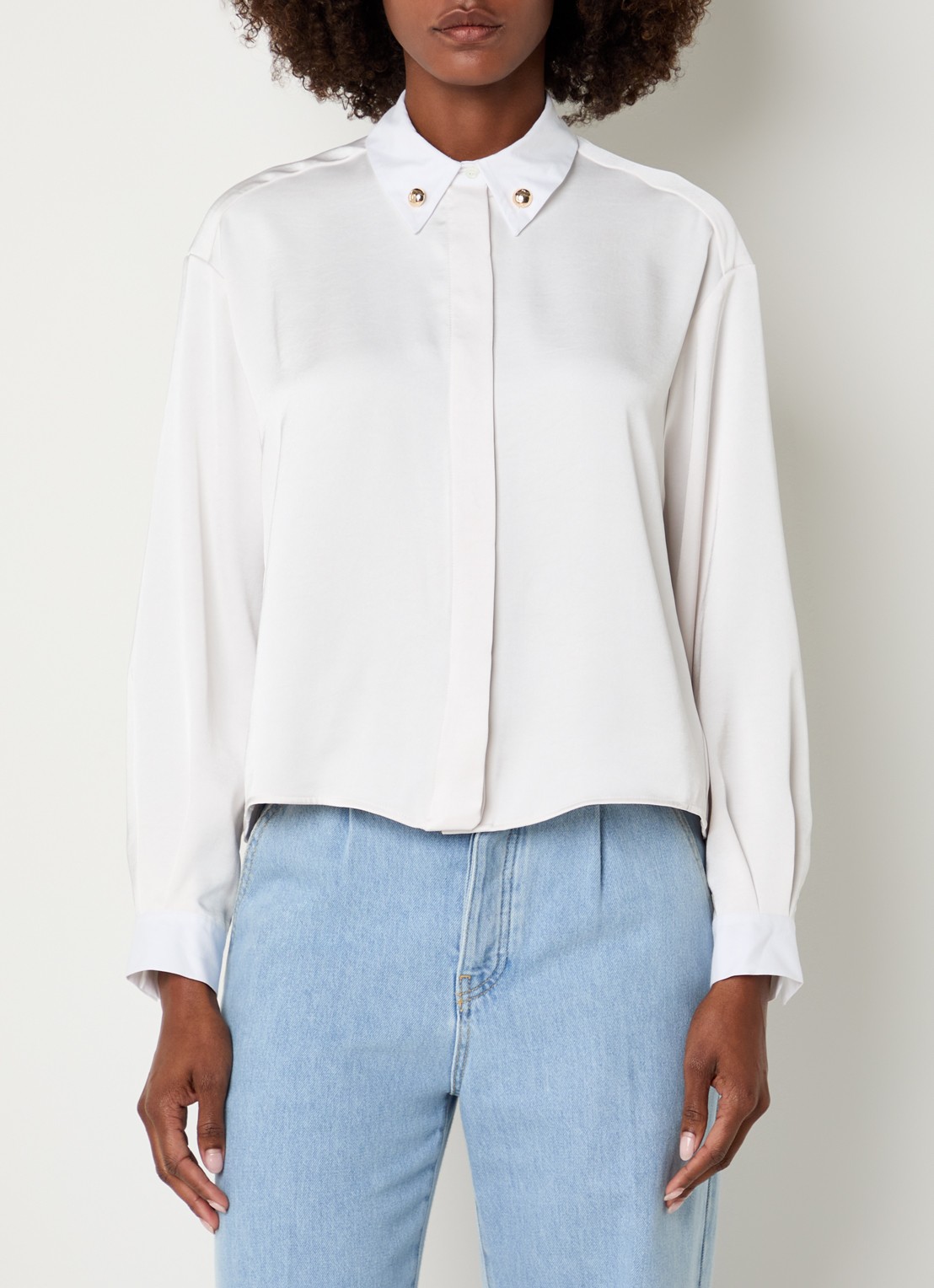 Claudie Pierlot Clemence blouse van satijn - detail 4 gebroken wit