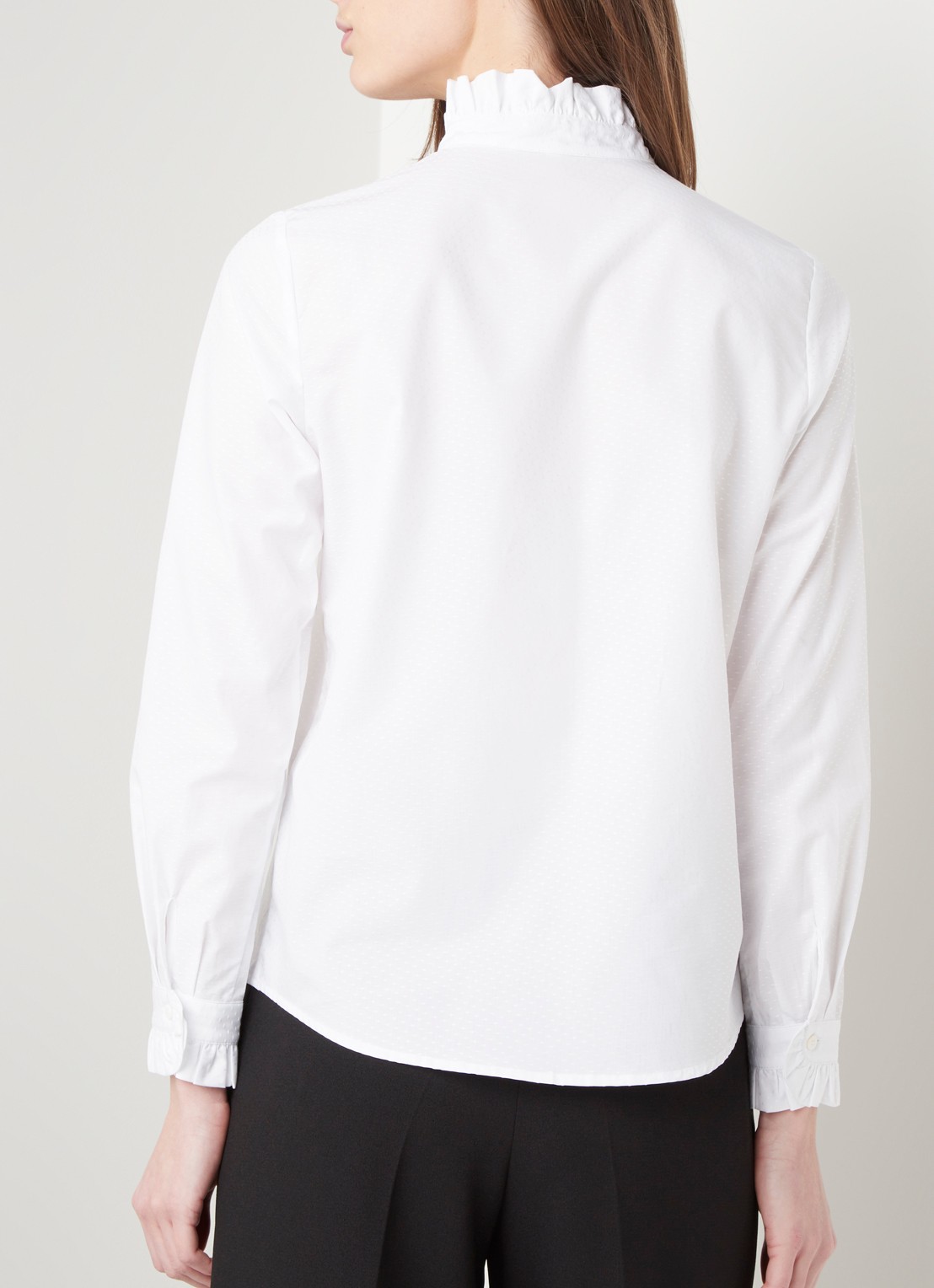 Claudie Pierlot Colombineter blouse met stippendessin en ruches - achterkant wit
