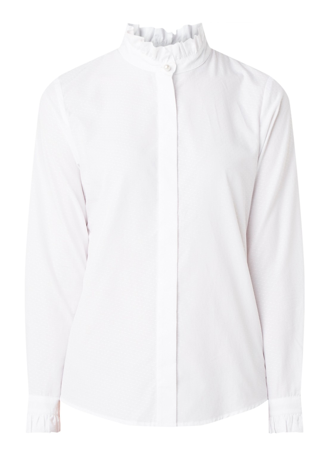 Claudie Pierlot Colombineter blouse met stippendessin en ruches - voorkant 3 wit