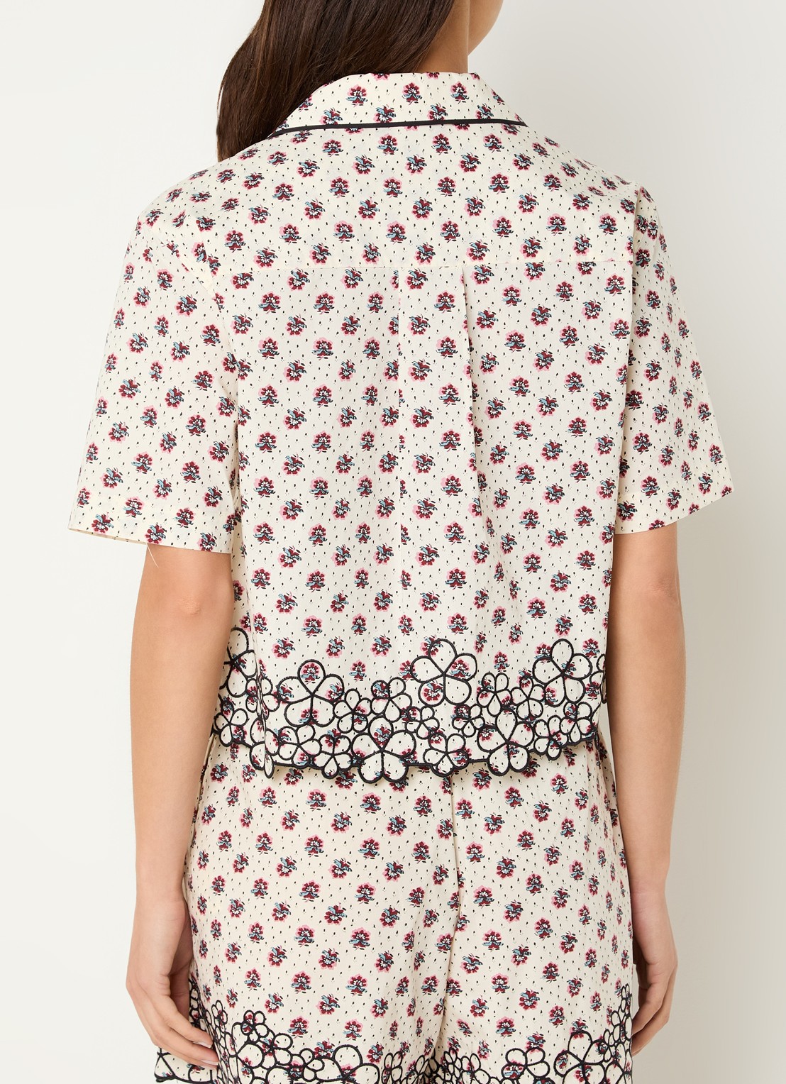 Claudie Pierlot Corine blouse met bloemenprint en borduring - achterkant gebroken wit