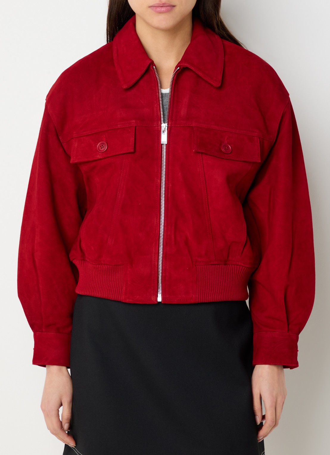 Claudie Pierlot Cory bomberjack van suède  - detail 4 rood