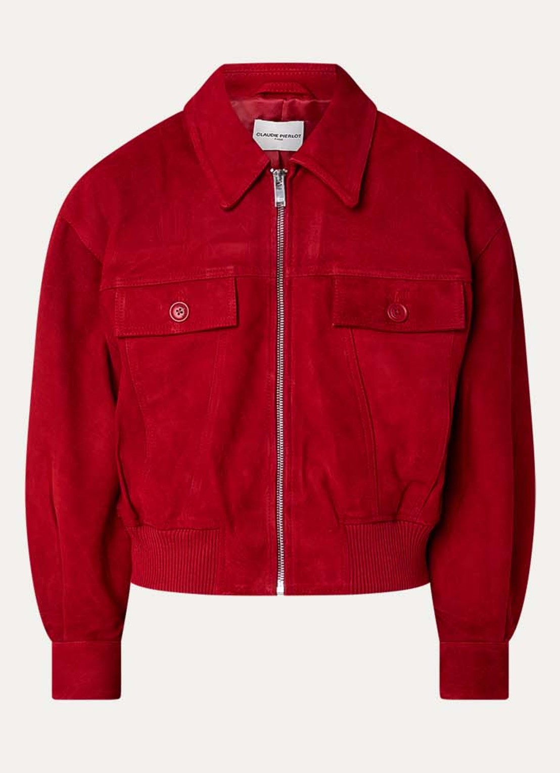 Claudie Pierlot Cory bomberjack van suède  - voorkant 2 rood