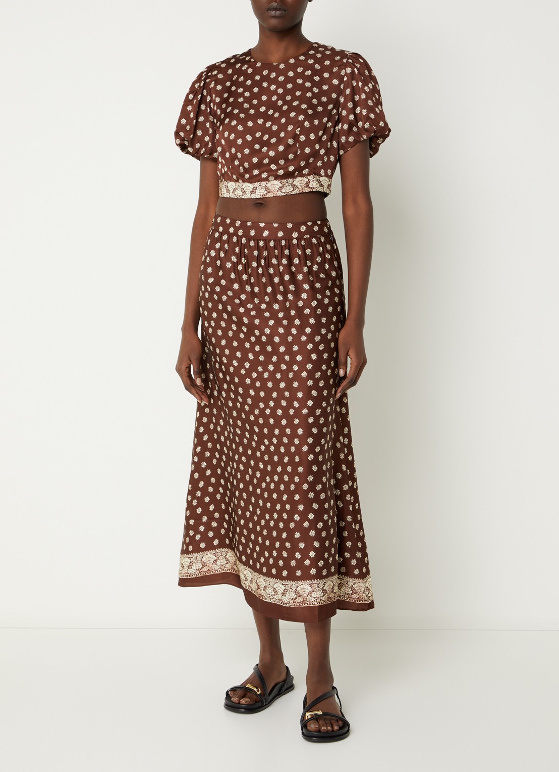 Claudie Pierlot Crop top met bloemenprint en rugdecolleté - voorkant 3 bruin