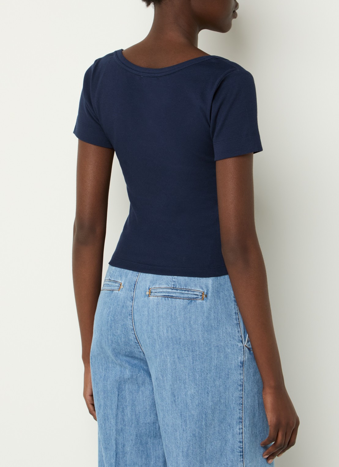 Claudie Pierlot Crop top met ribstructuur  - achterkant 2 donkerblauw