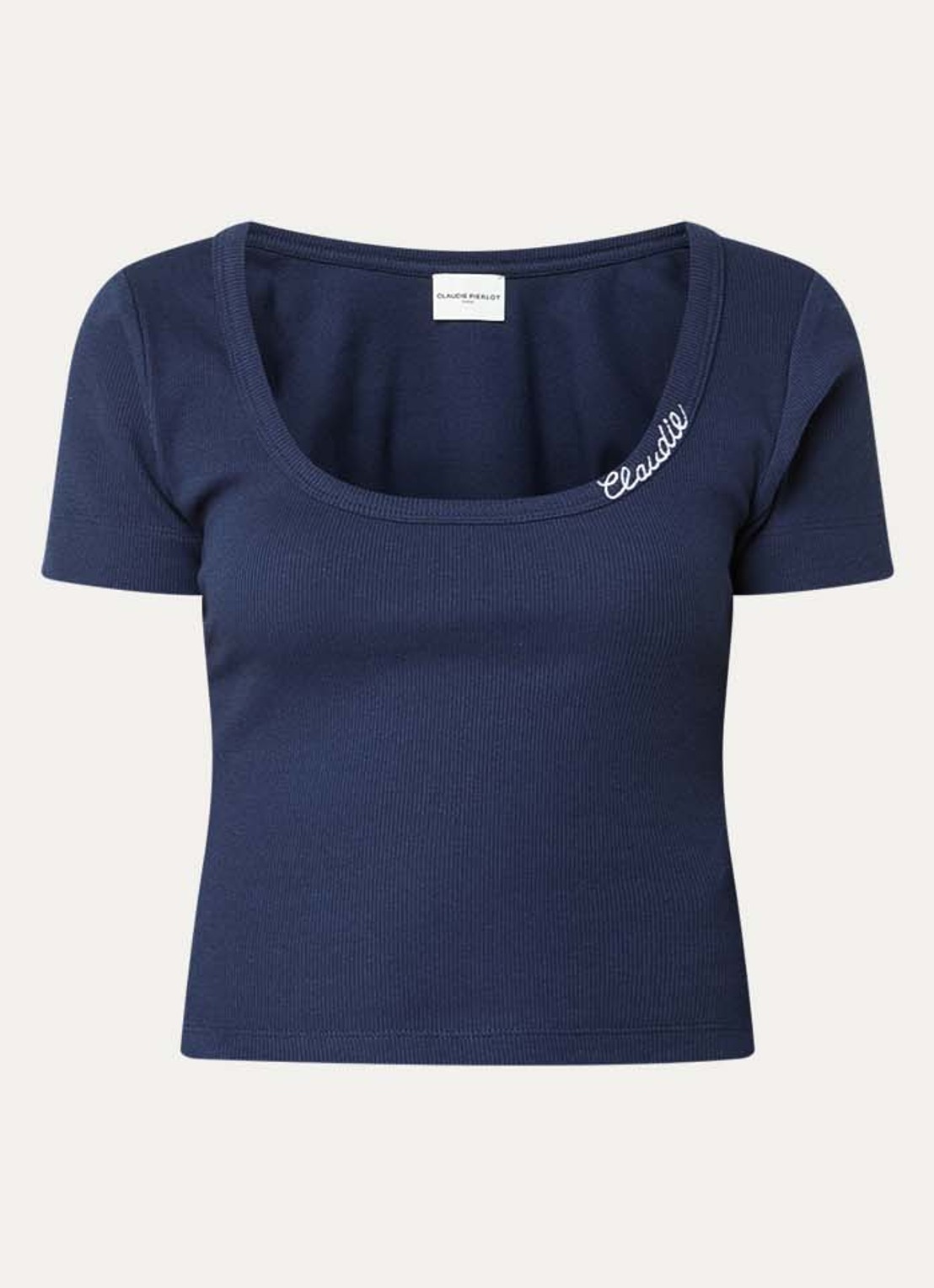 Claudie Pierlot Crop top met ribstructuur  - voorkant 3 donkerblauw
