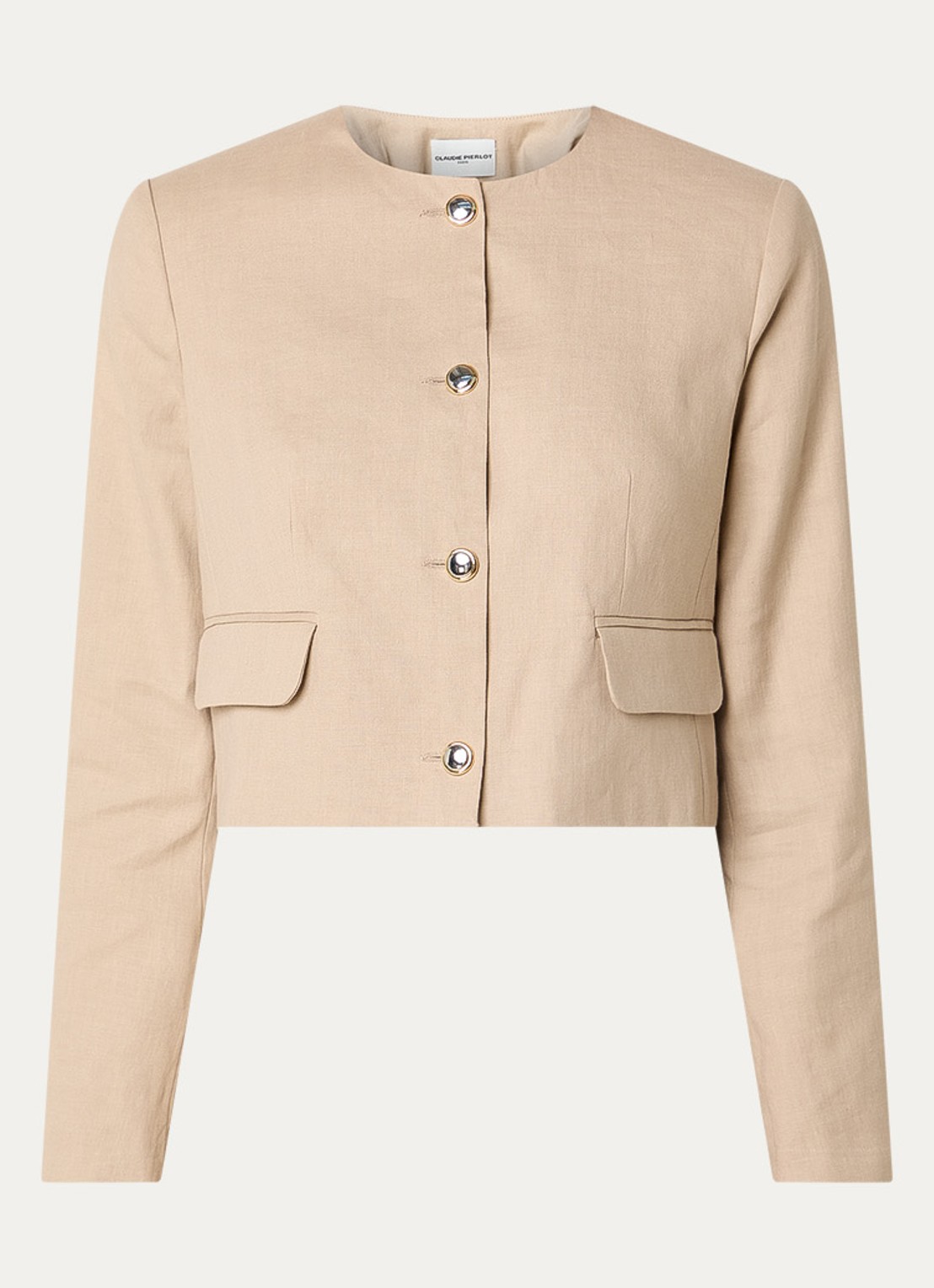 Claudie Pierlot Cropped blazer in linnenblend - voorkant beige