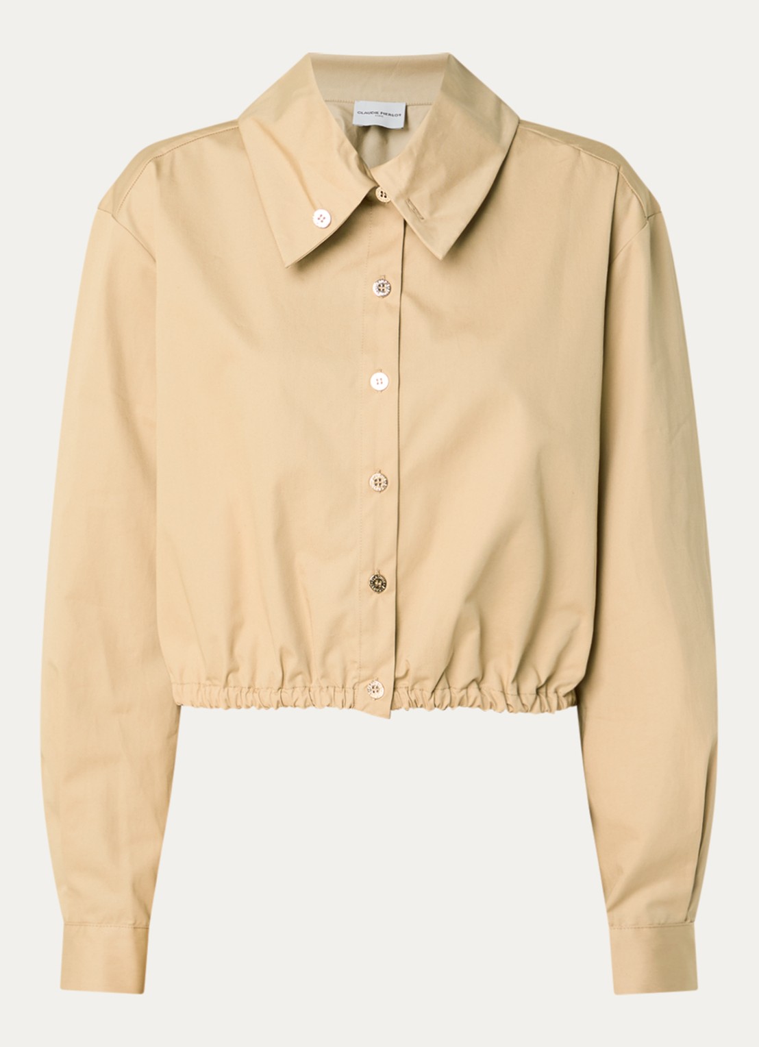 Claudie Pierlot Cropped blouse met elastische band - voorkant 3 camel