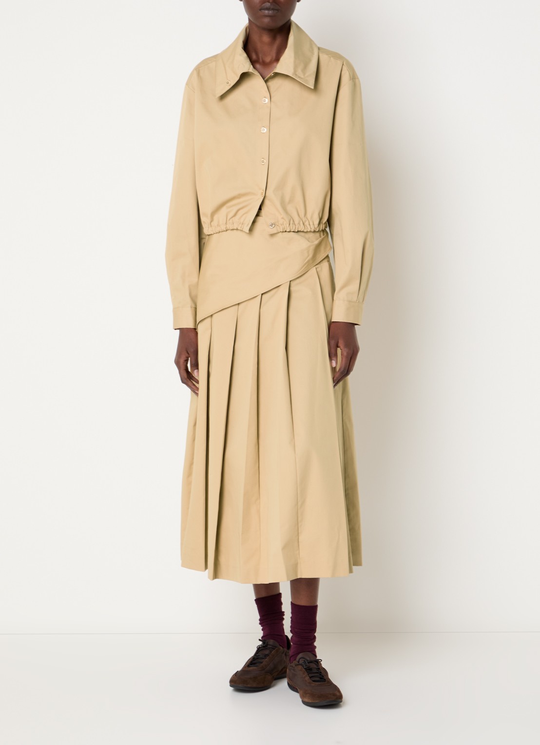 Claudie Pierlot Cropped blouse met elastische band - voorkant 4 camel