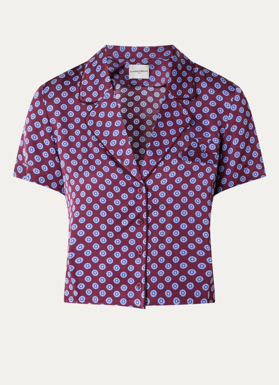 Claudie Pierlot Cropped blouse met print - voorkant 2 aubergine