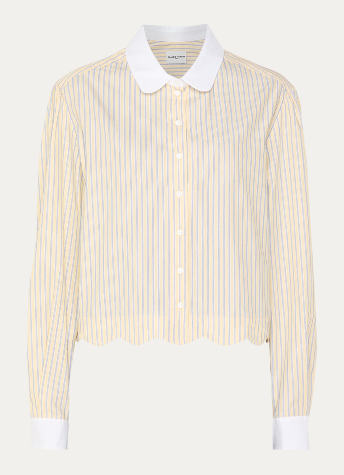 Claudie Pierlot Cropped blouse met streepprint - voorkant 3 vanillegeel
