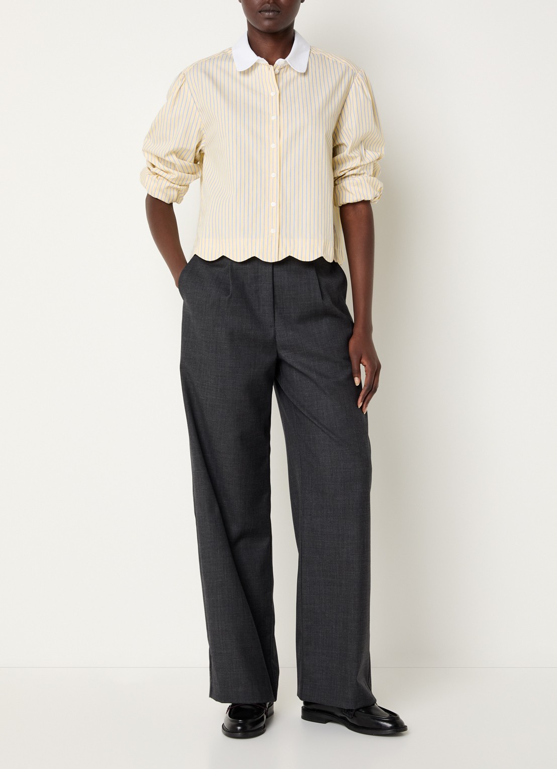Claudie Pierlot Cropped blouse met streepprint - voorkant 4 vanillegeel