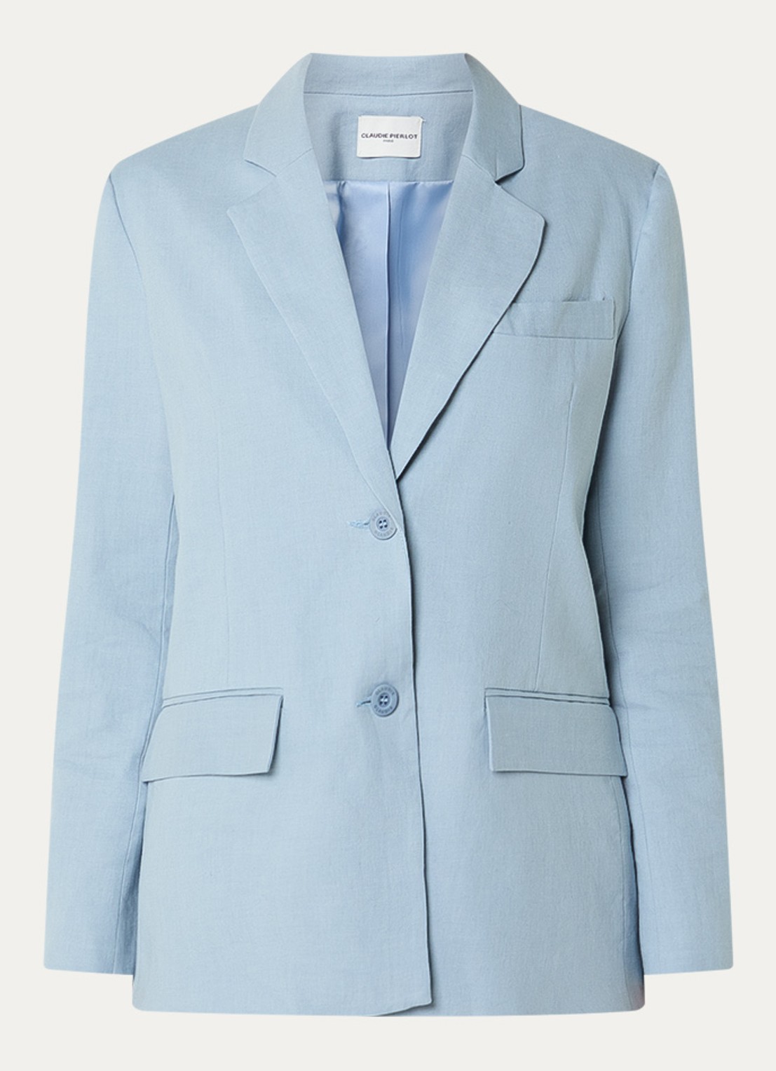 Claudie Pierlot Cropped gilet in linnenblend - voorkant lichtblauw