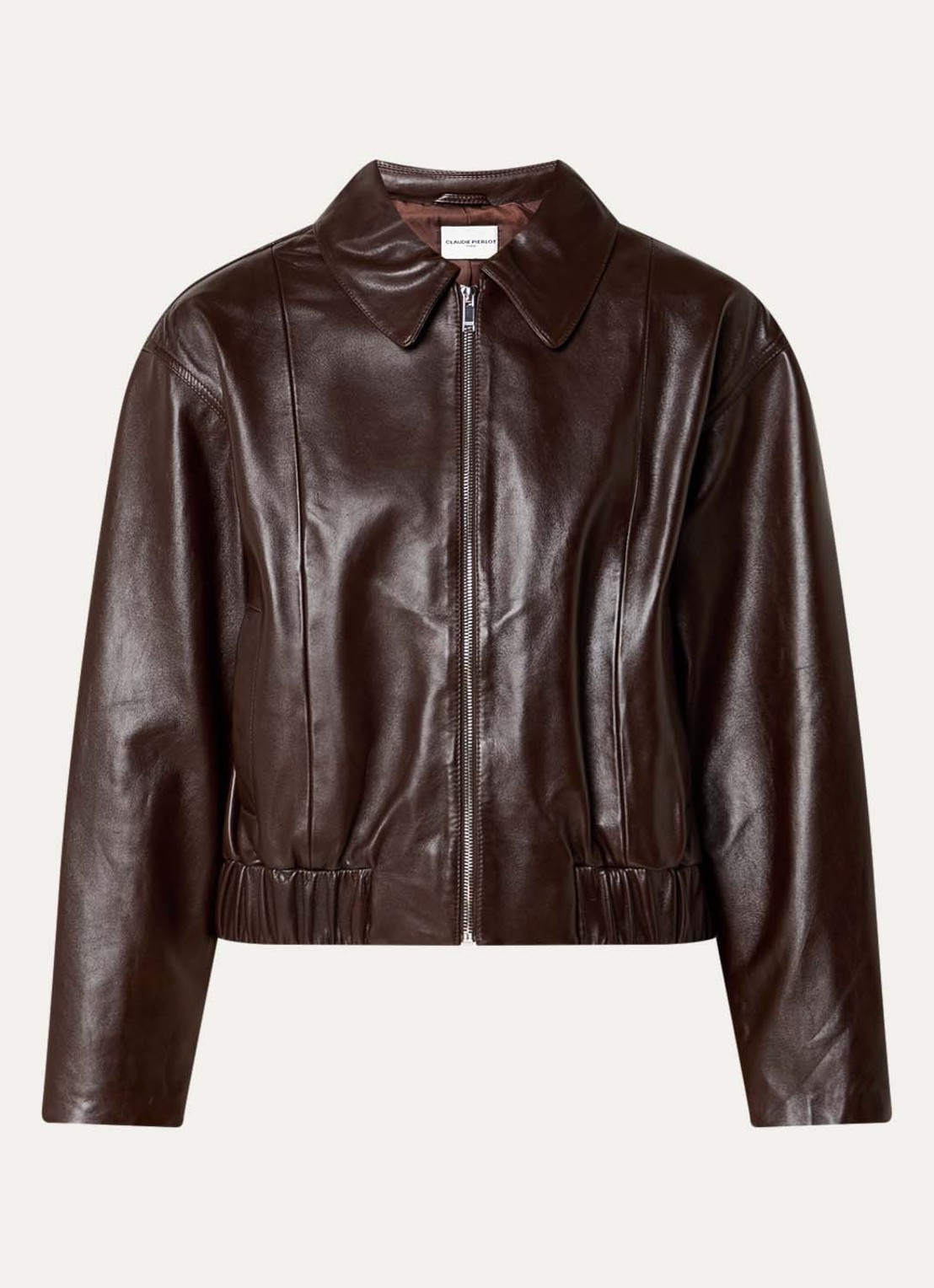 Claudie Pierlot Cropped jack van lamsleer met steekzakken - voorkant 3 donkerbruin