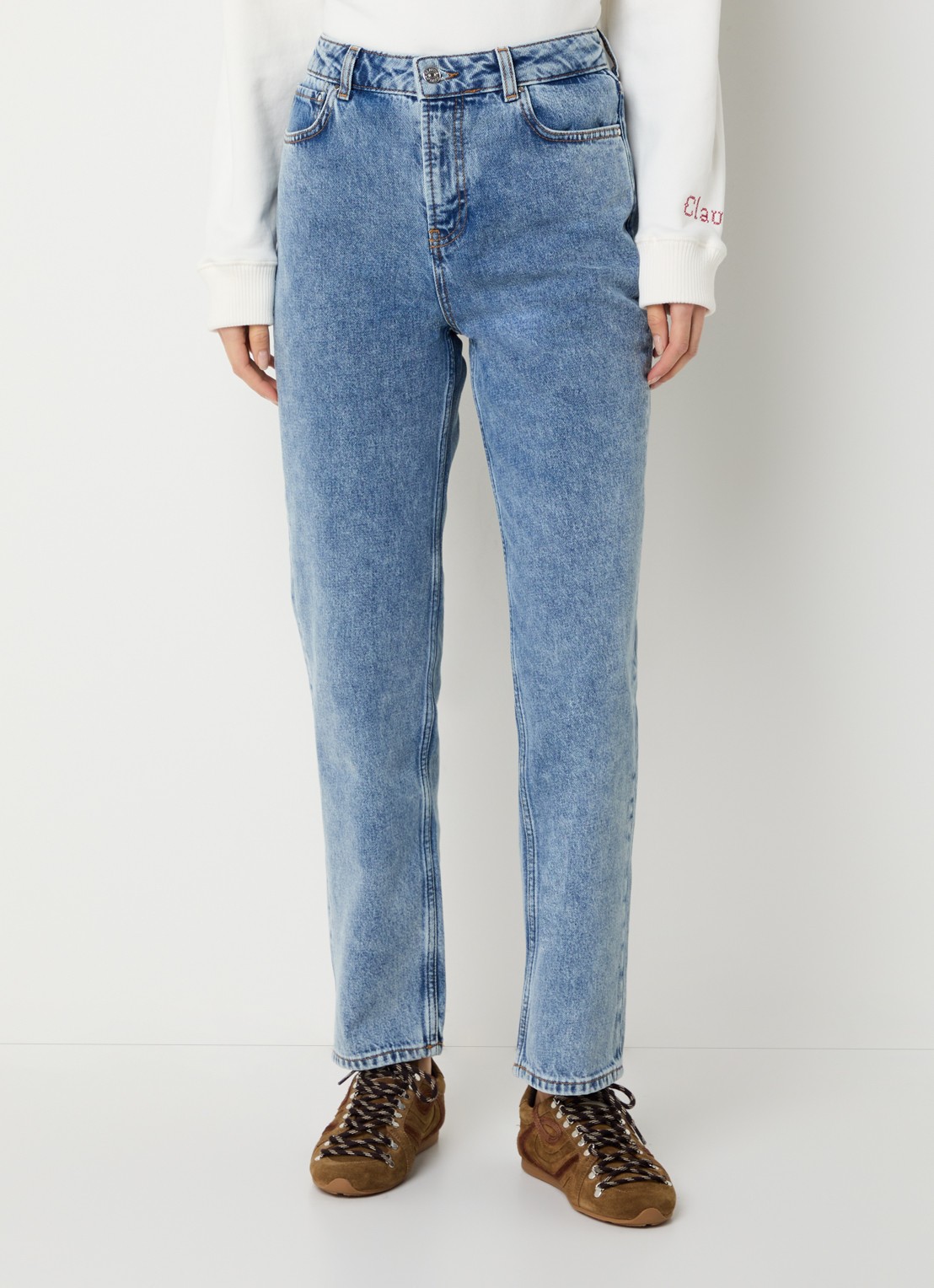 Claudie Pierlot Daria high waist straight leg jeans met medium wassing - detail 3 indigo