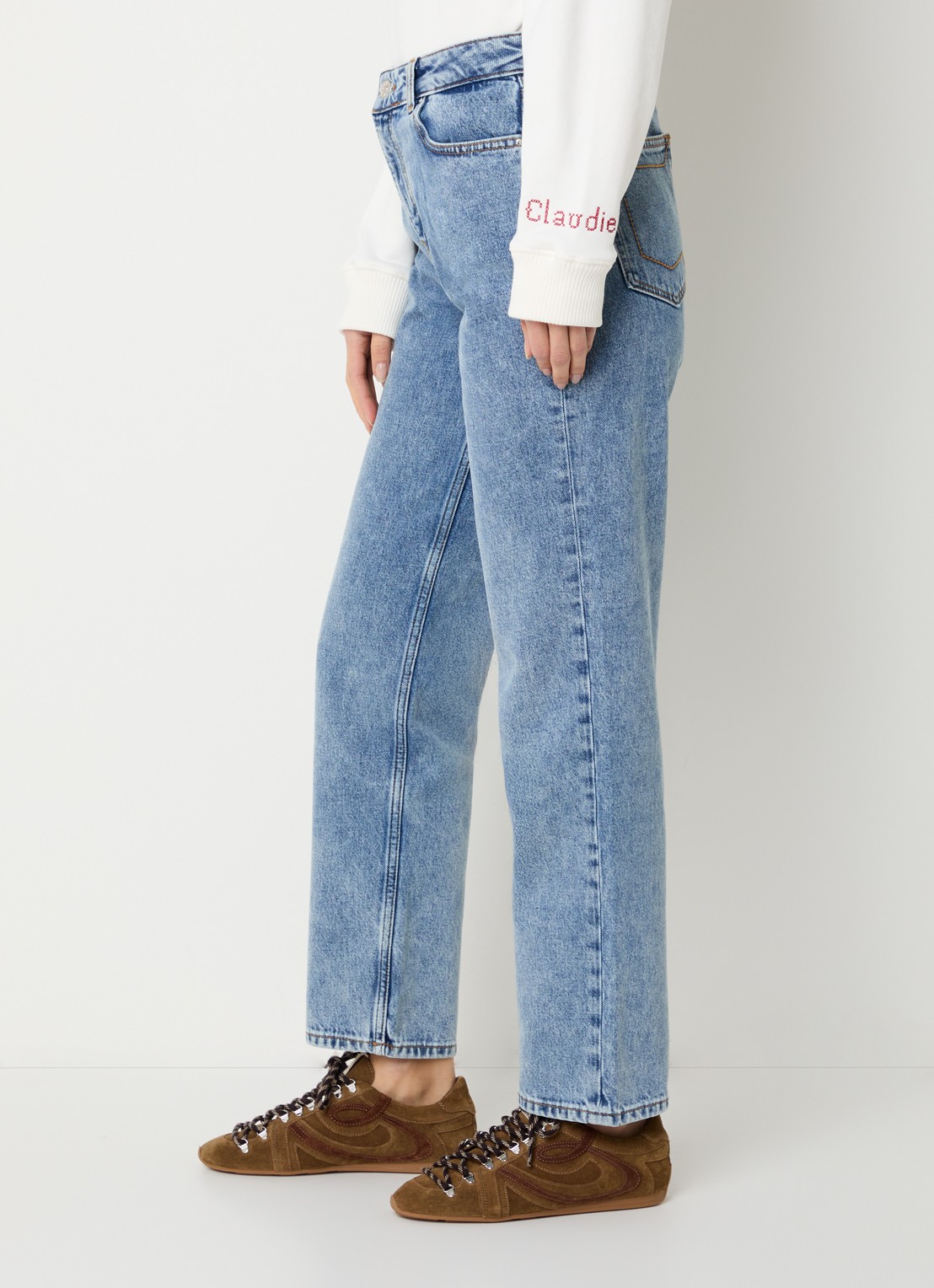 Claudie Pierlot Daria high waist straight leg jeans met medium wassing - detail 4 indigo