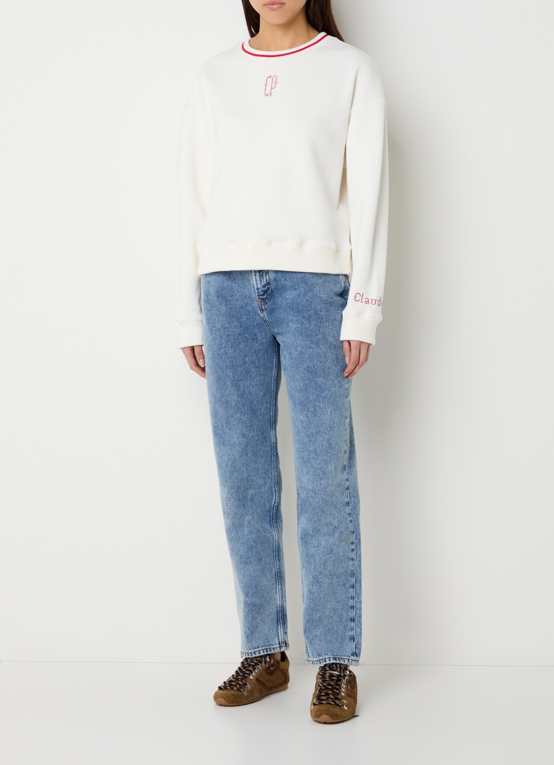 Claudie Pierlot Daria high waist straight leg jeans met medium wassing - voorkant 2 indigo