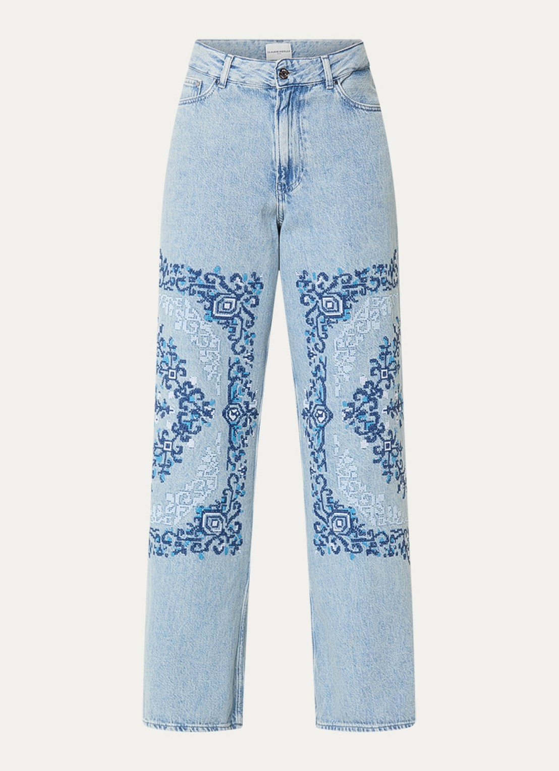 Claudie Pierlot Deborah high waist wide leg jeans met borduring - voorkant 4 indigo