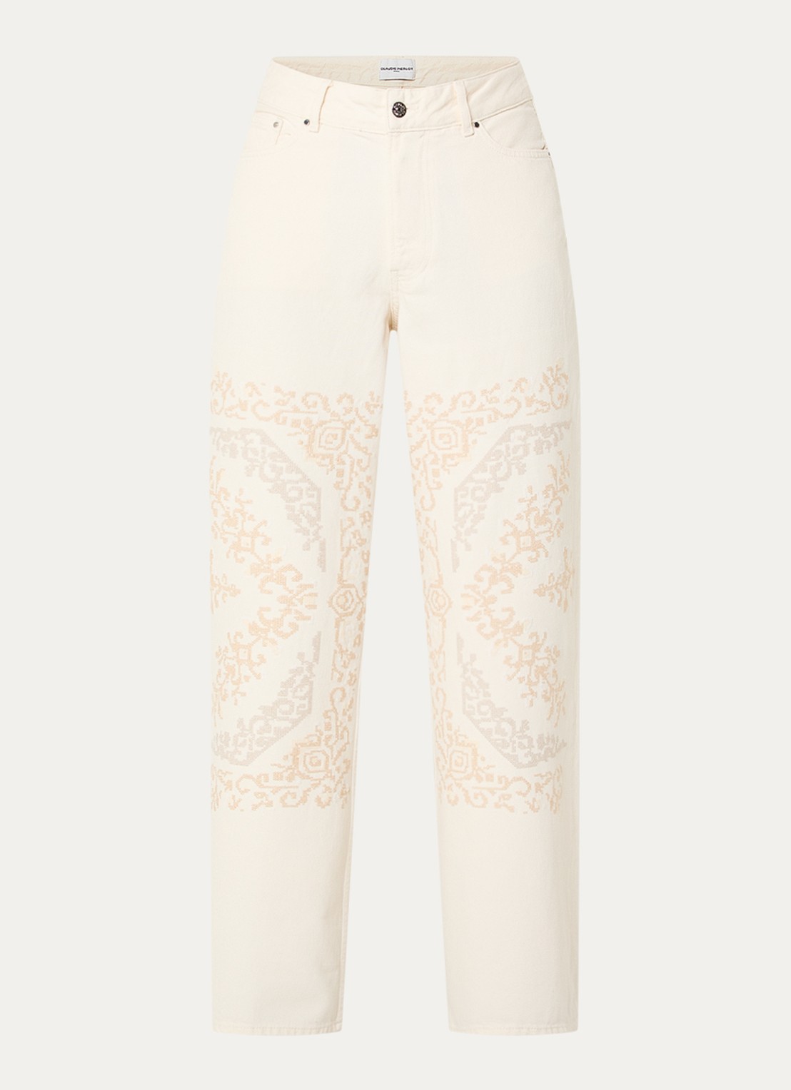 Claudie Pierlot Deborah high waist wide leg jeans met borduring - voorkant 4 gebroken wit
