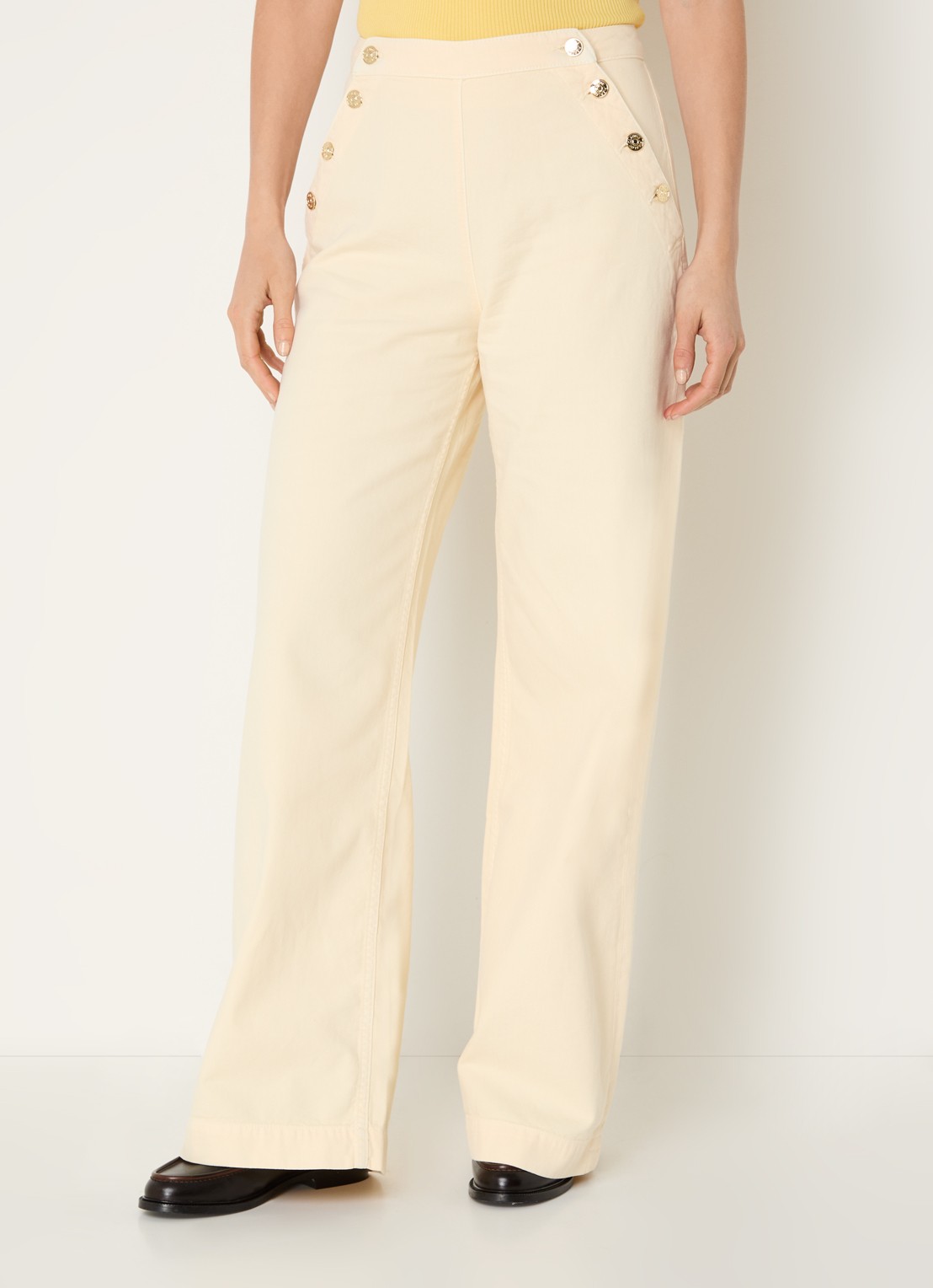 Claudie Pierlot Denise high waist straight leg jeans met gekleurde wassing - detail 3 lichtgeel