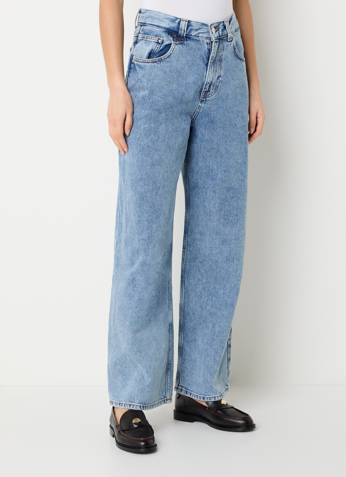Claudie Pierlot Diane high waist straight leg jeans met lichte wassing - detail 3 indigo