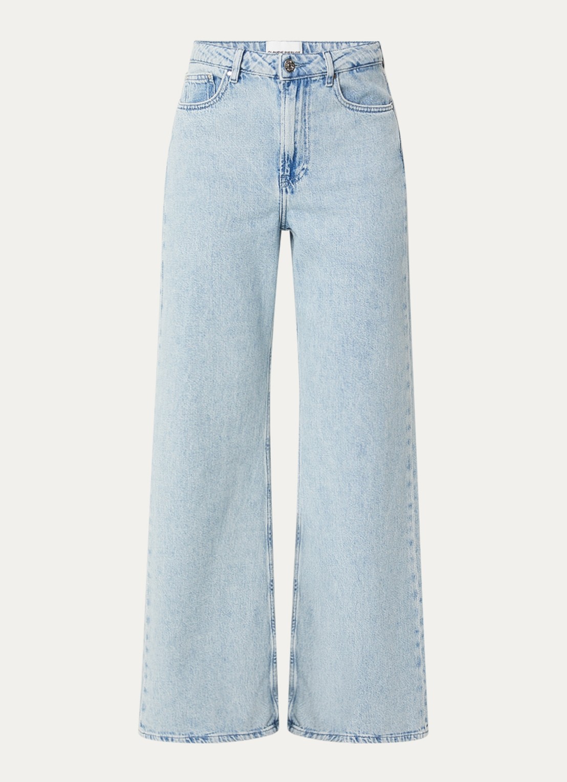 Claudie Pierlot Doriane high waist wide leg jeans met lichte wassing en steekzakken - voorkant 2 lichtblauw
