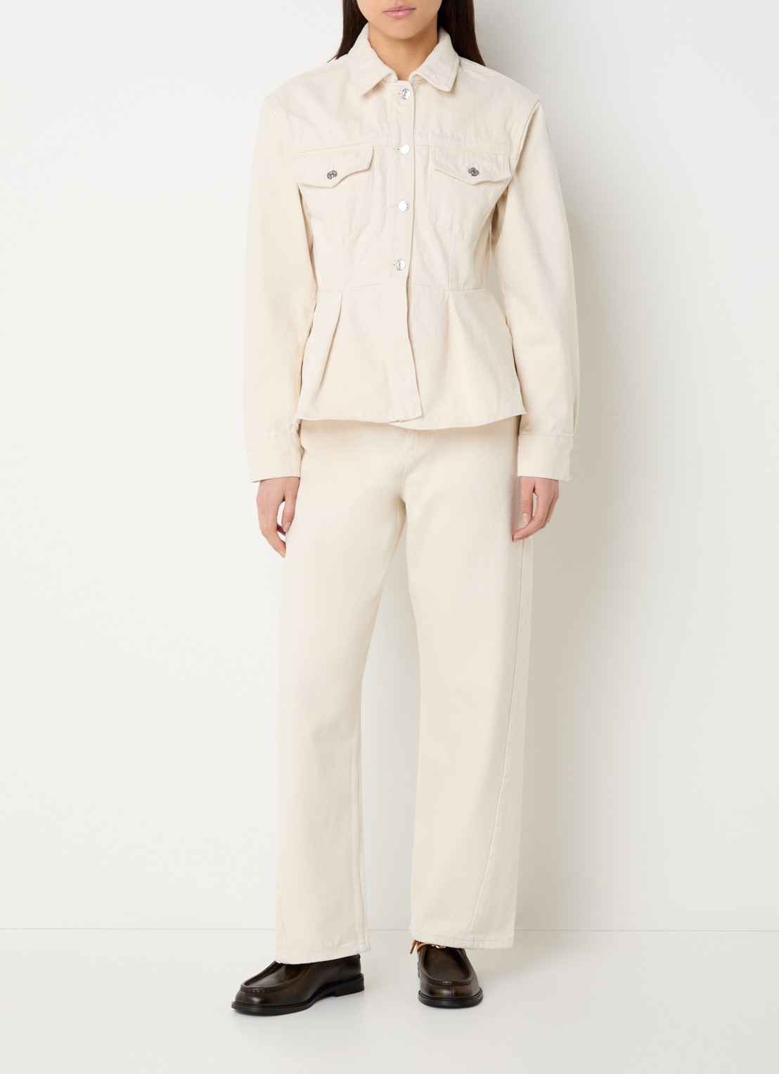 Claudie Pierlot Doris high waist straight leg jeans met gekleurde wassing - voorkant 3 creme