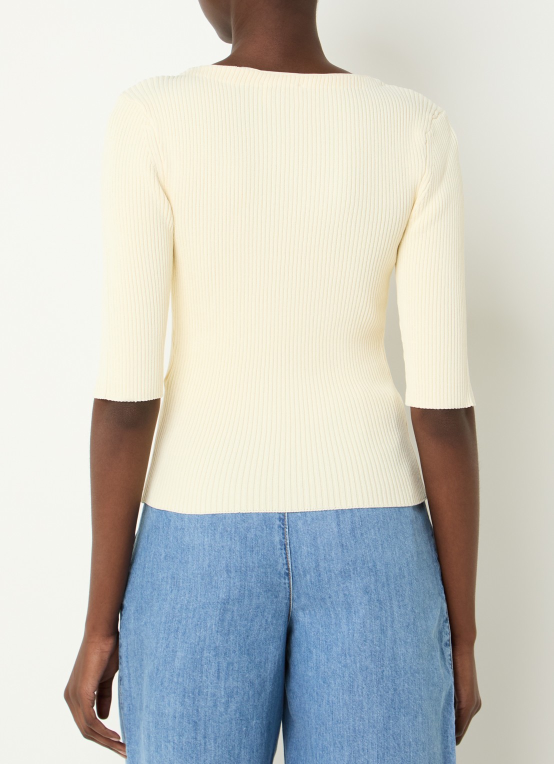 Claudie Pierlot  Double-breasted ribgebreid vest  - achterkant 3 vanillegeel