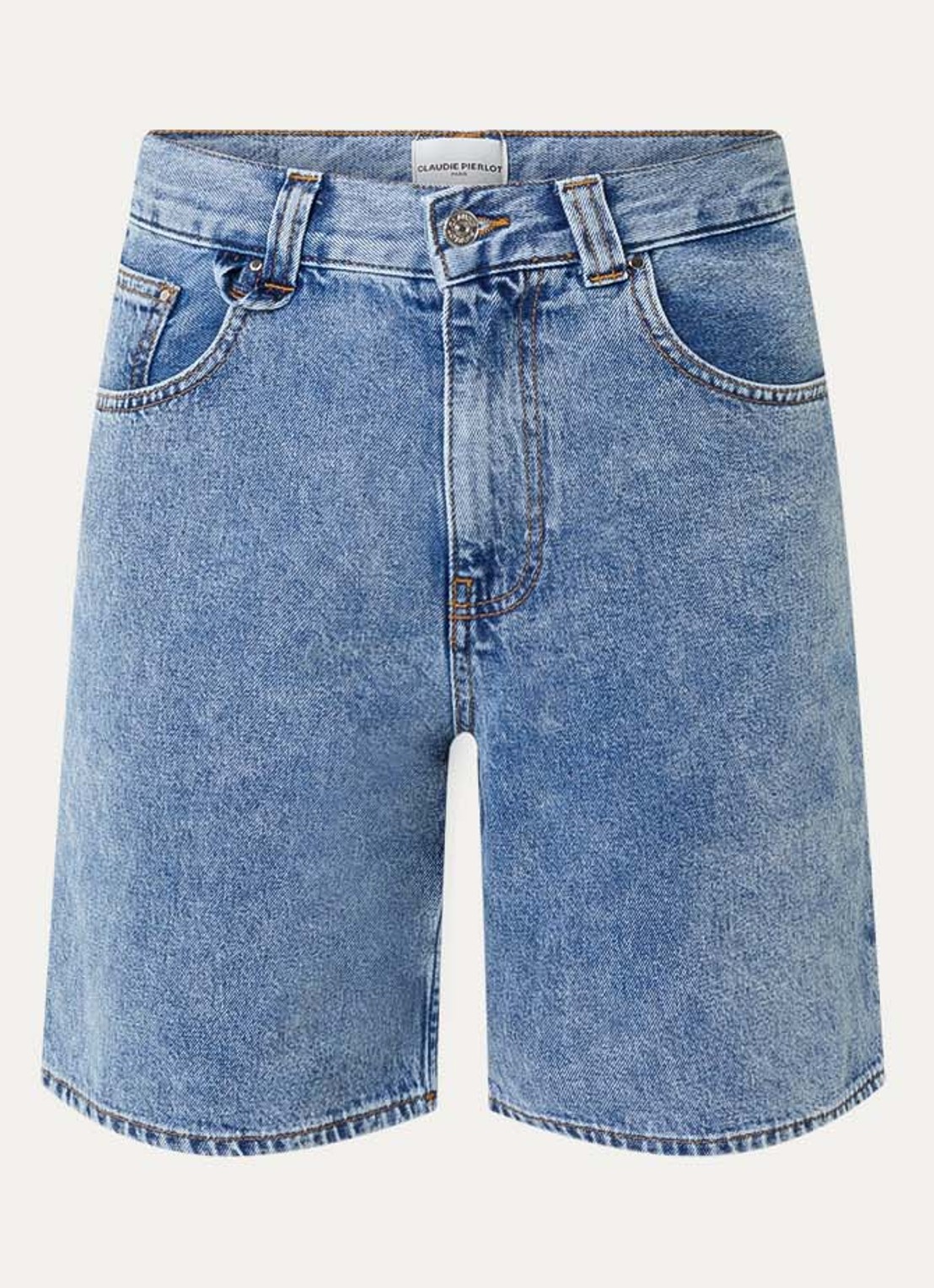 Claudie Pierlot Elona high waist loose fit korte broek met medium wassing - voorkant indigo