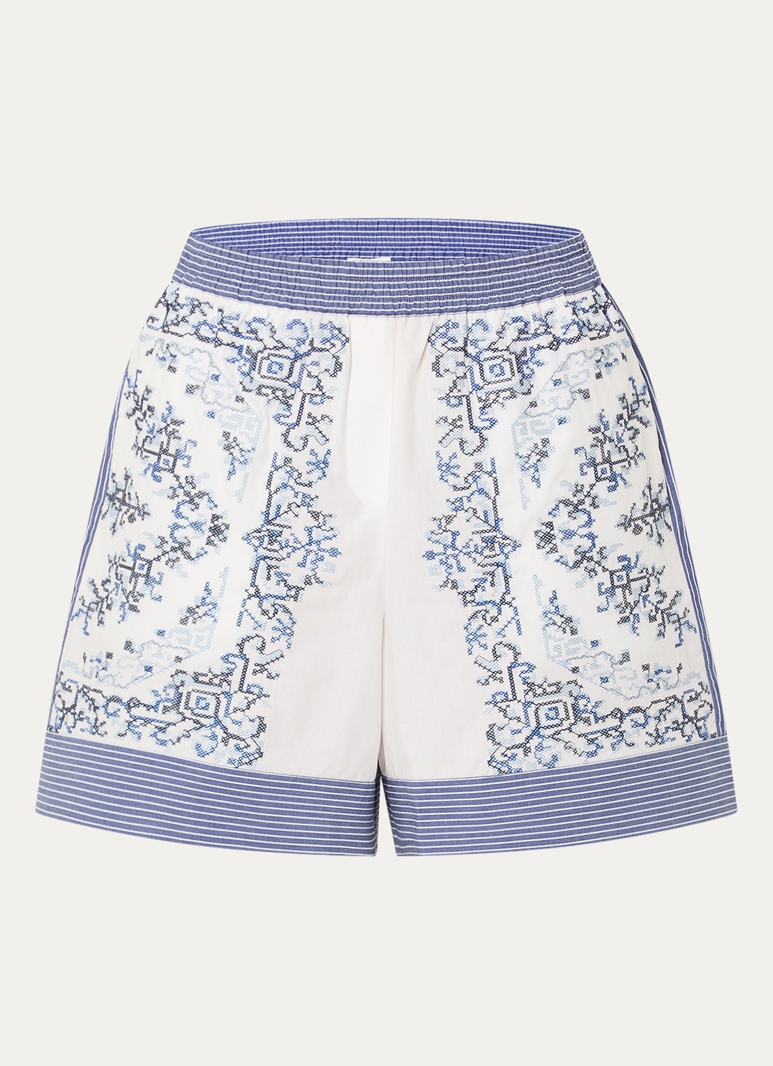 Claudie Pierlot Erina high waist wide fit korte broek met borduring - voorkant blauw