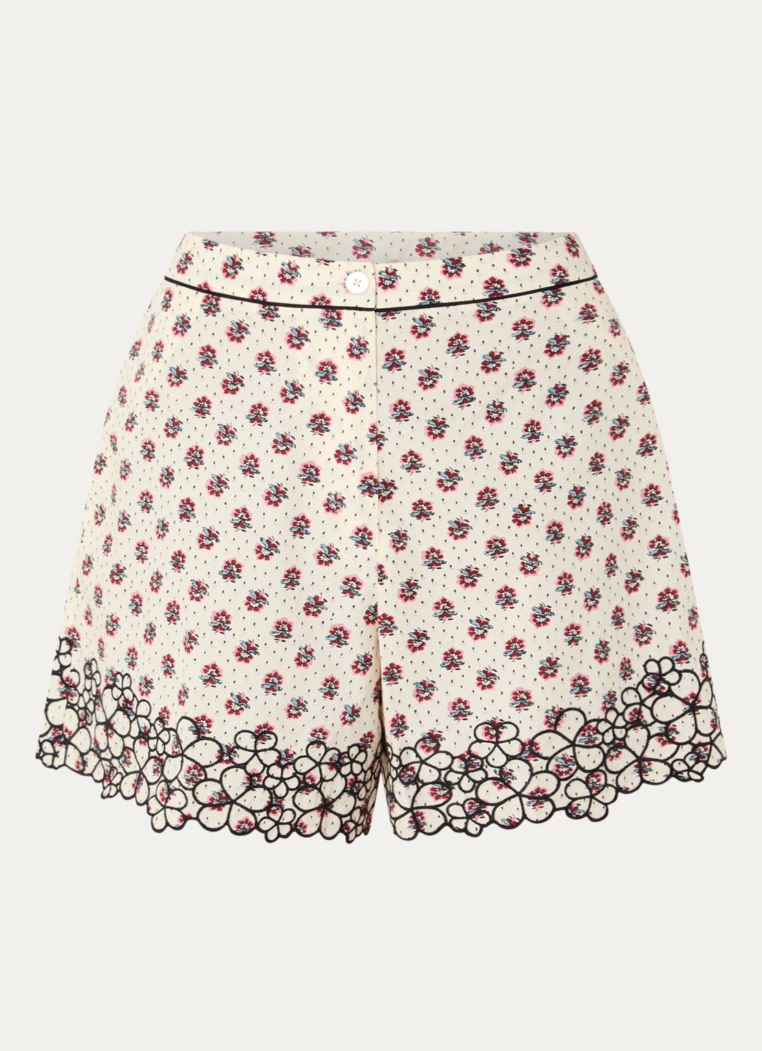 Claudie Pierlot Eva high waist straight fit korte broek met bloemenprint - voorkant gebroken wit
