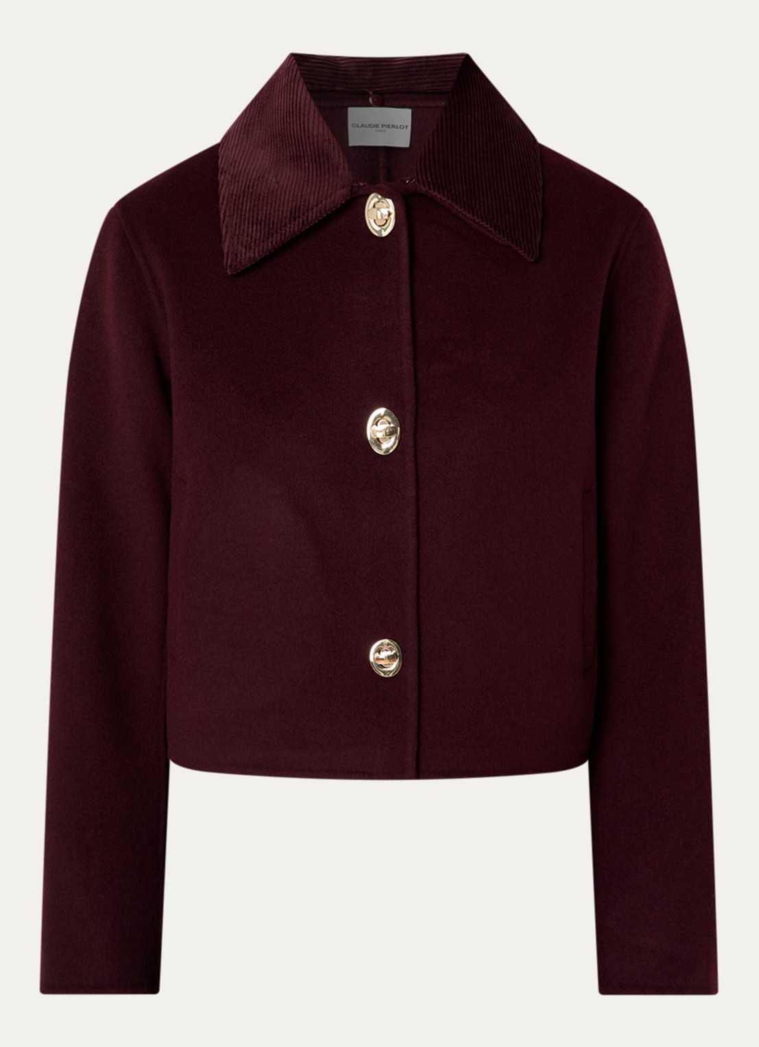 Claudie Pierlot Fijngebreid jack in wolblend - voorkant 3 bordeauxrood
