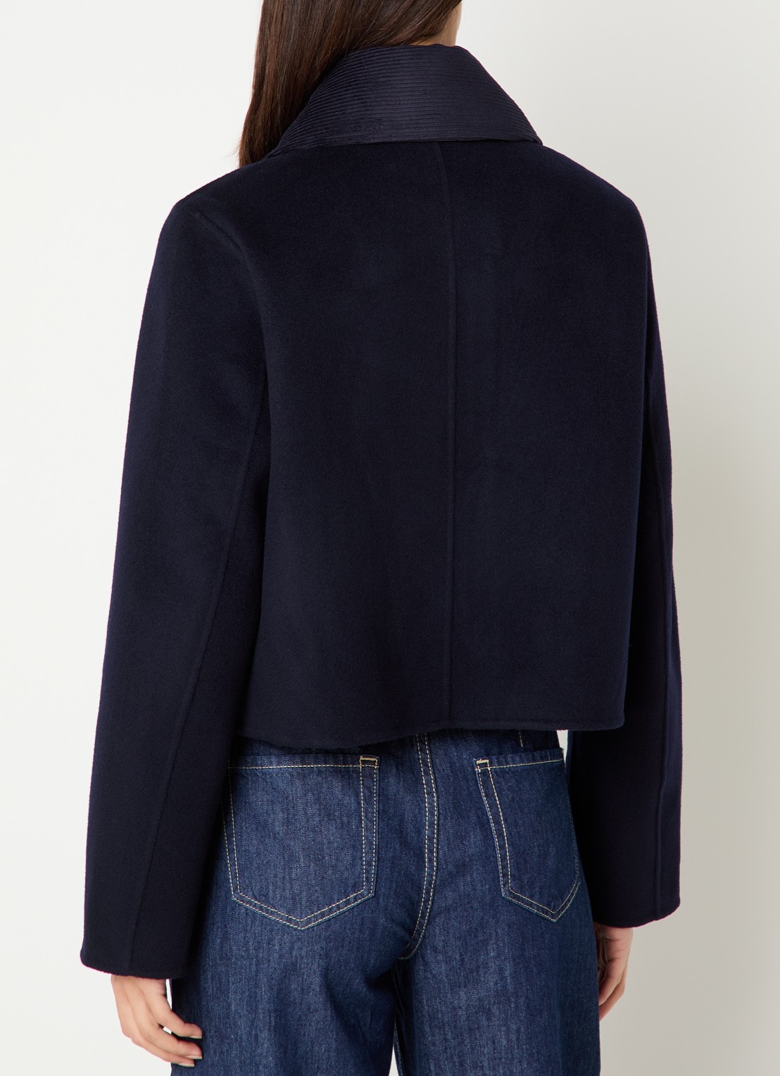 Claudie Pierlot Fijngebreid jack in wolblend - achterkant donkerblauw