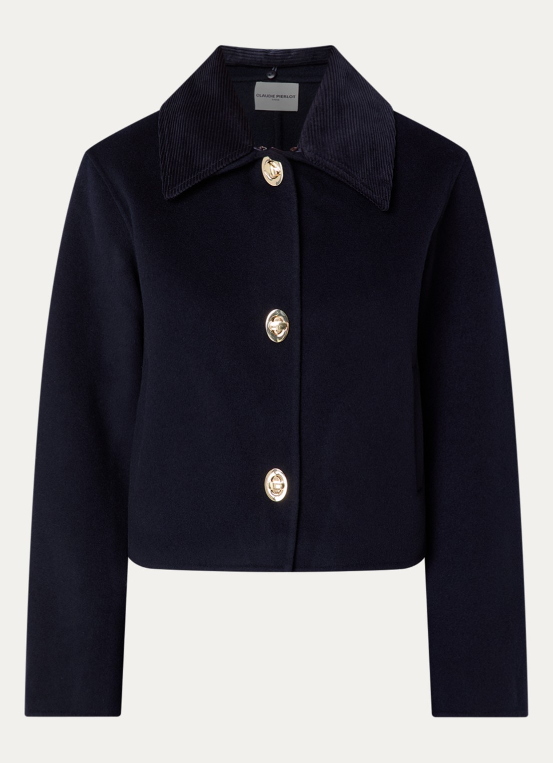 Claudie Pierlot Fijngebreid jack in wolblend - voorkant 3 donkerblauw