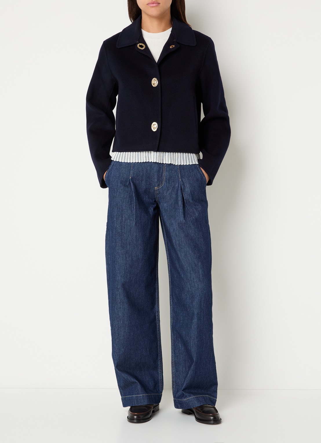Claudie Pierlot Fijngebreid jack in wolblend - voorkant 4 donkerblauw