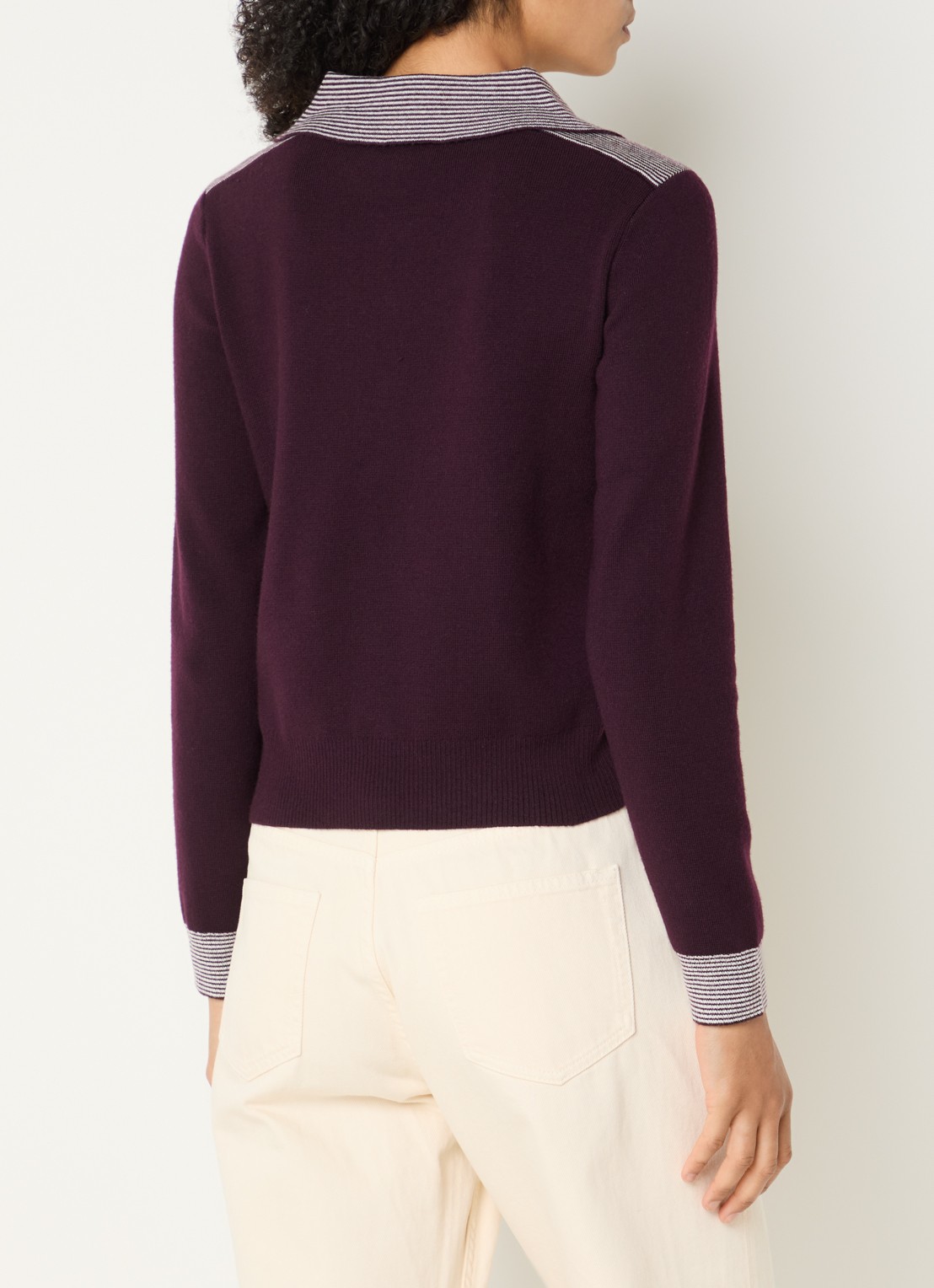 Claudie Pierlot Fijngebreid vest in wolblend met kraag - achterkant 4 aubergine