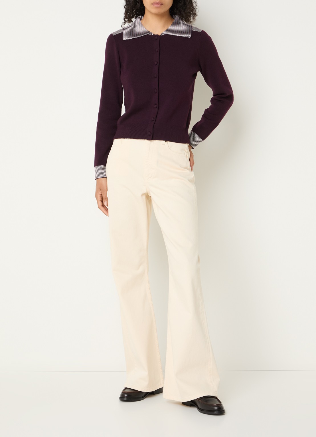 Claudie Pierlot Fijngebreid vest in wolblend met kraag - voorkant 2 aubergine