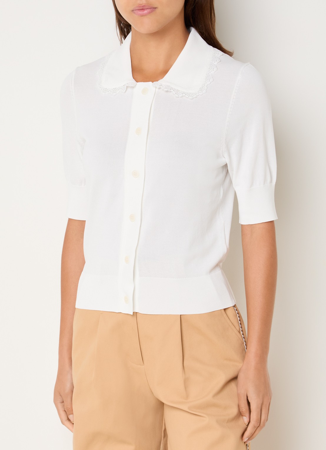 Claudie Pierlot Fijngebreid vest met broderie - detail gebroken wit
