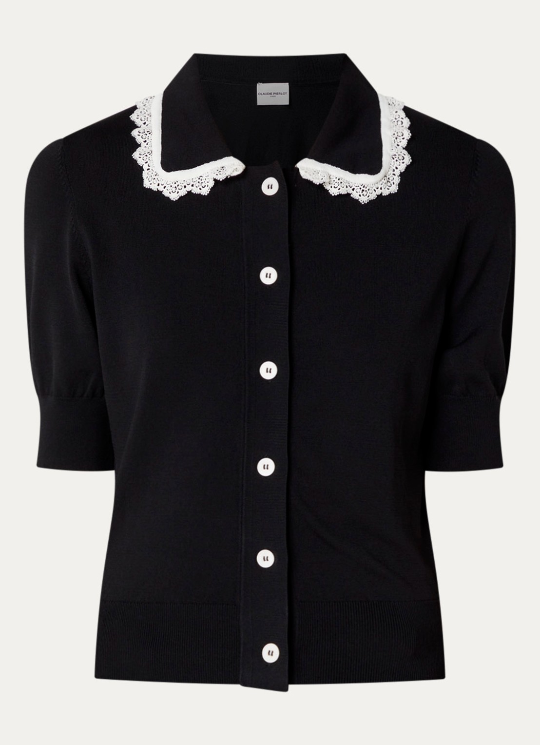 Claudie Pierlot Fijngebreid vest met broderie - voorkant zwart