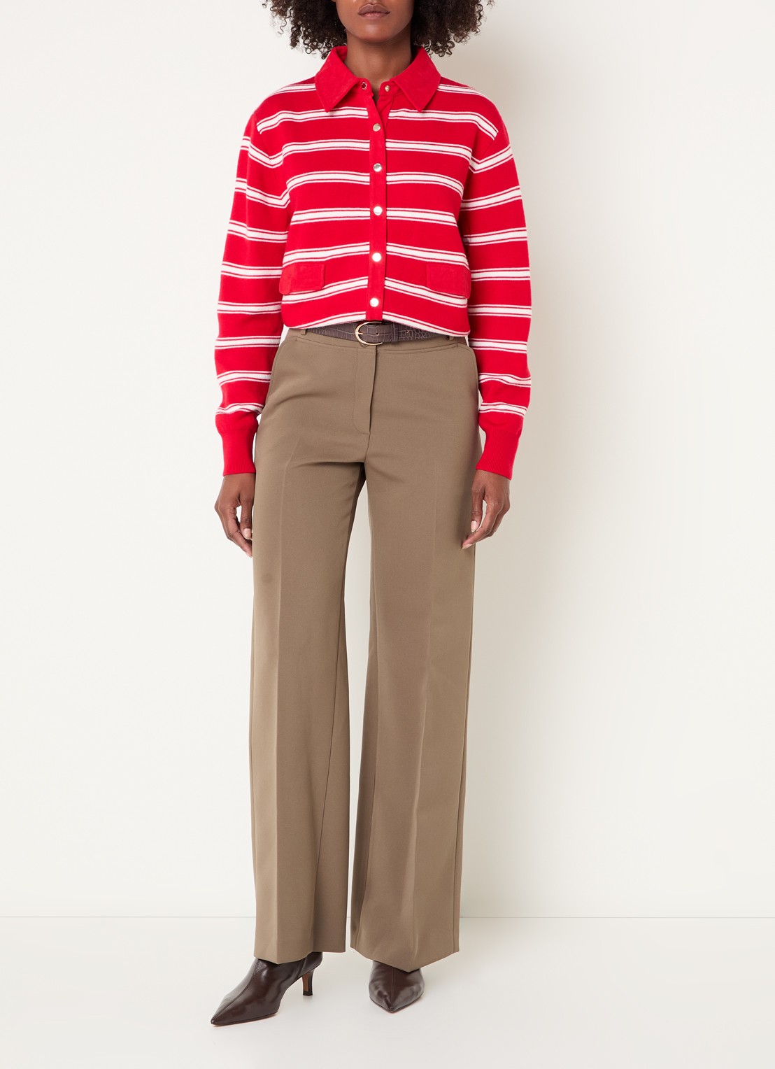 Claudie Pierlot Fijngebreid vest met streepprint - voorkant 3 rood