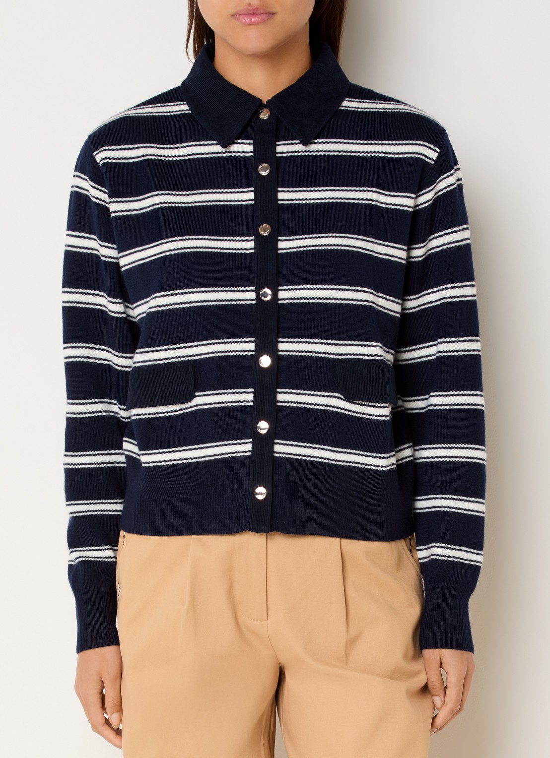 Claudie Pierlot Fijngebreid vest met streepprint - detail 2 wit