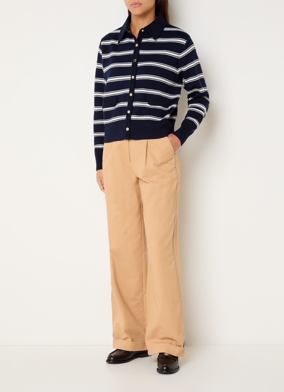 Claudie Pierlot Fijngebreid vest met streepprint - voorkant 4 wit
