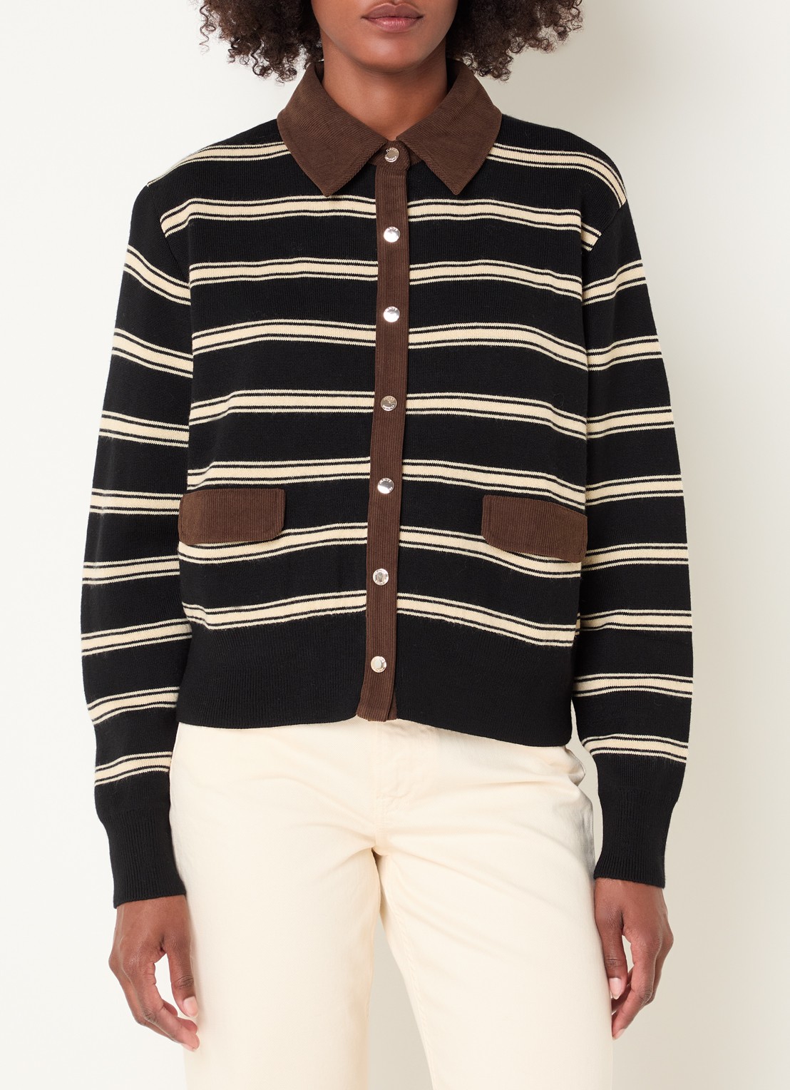 Claudie Pierlot Fijngebreid vest met streepprint - detail zwart
