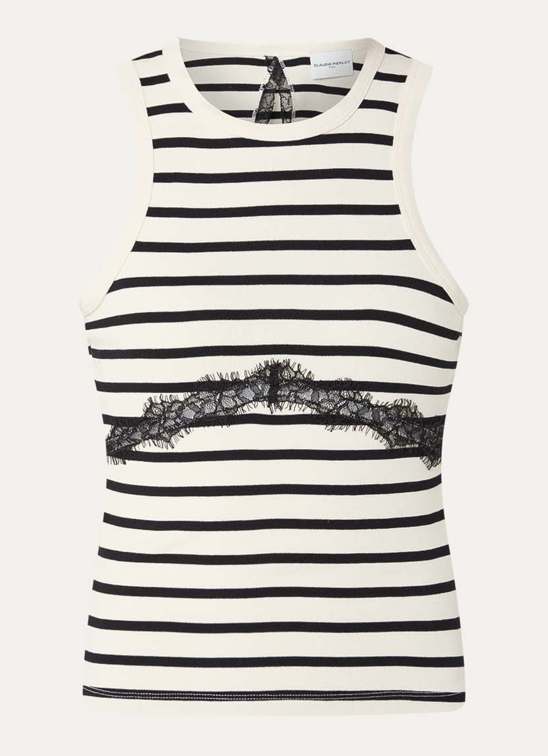 Claudie Pierlot Fijngebreide tanktop met rugdecolleté en details van kant - voorkant 3 wit
