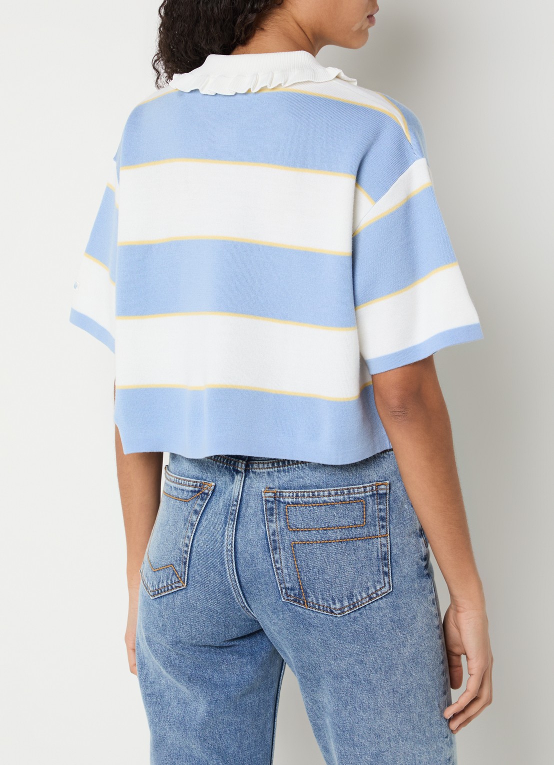 Claudie Pierlot Fijngebreide top in wolblend met streepprint - achterkant 4 blauw