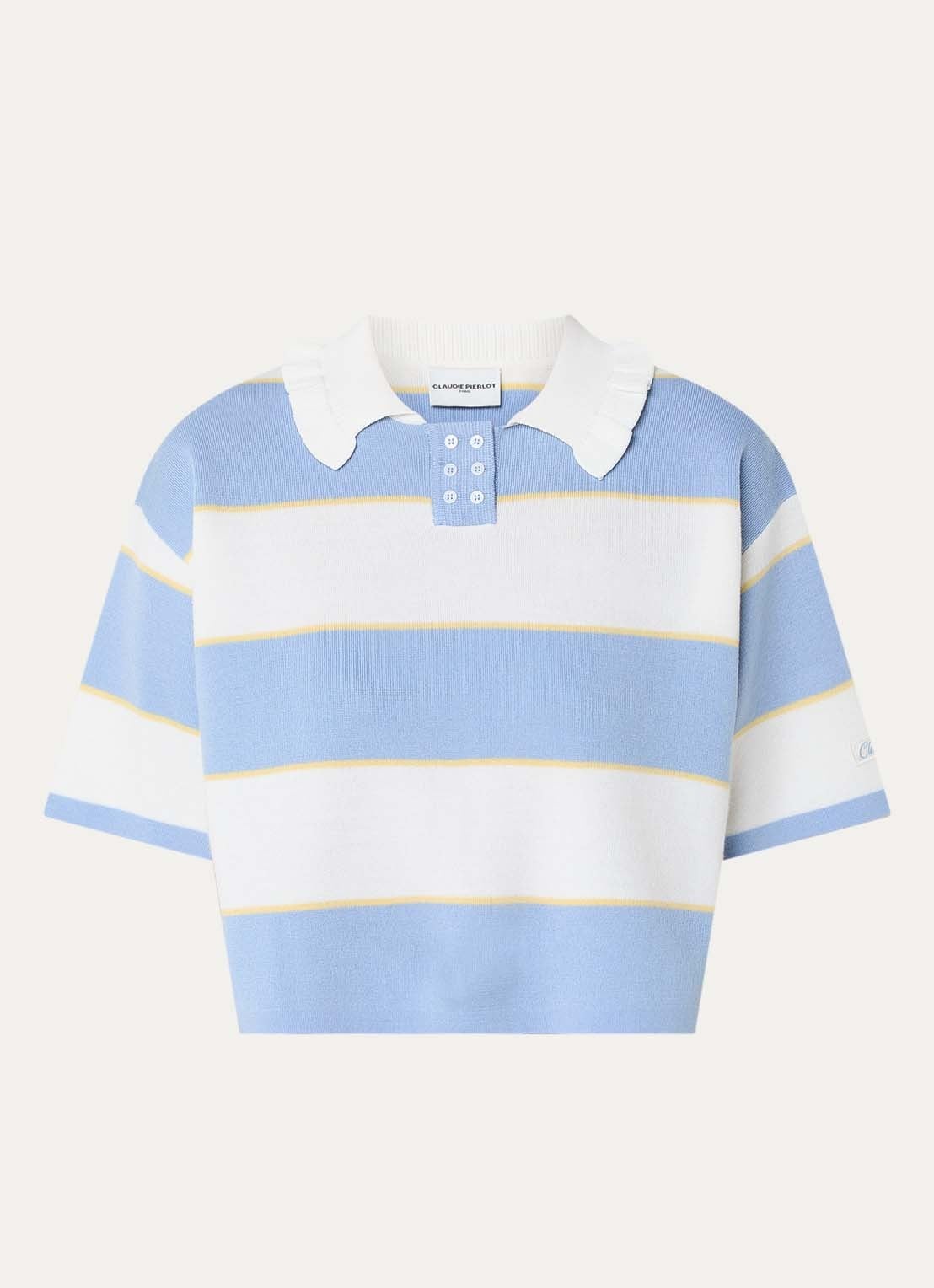 Claudie Pierlot Fijngebreide top in wolblend met streepprint - voorkant 2 blauw