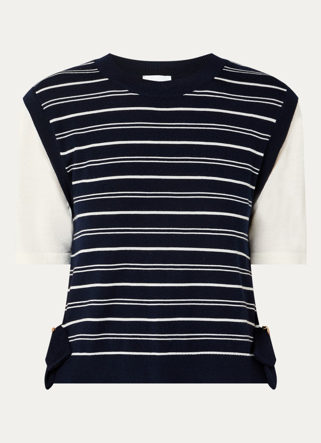 Claudie Pierlot Fijngebreide top in wolblend met streepprint - voorkant 3 donkerblauw