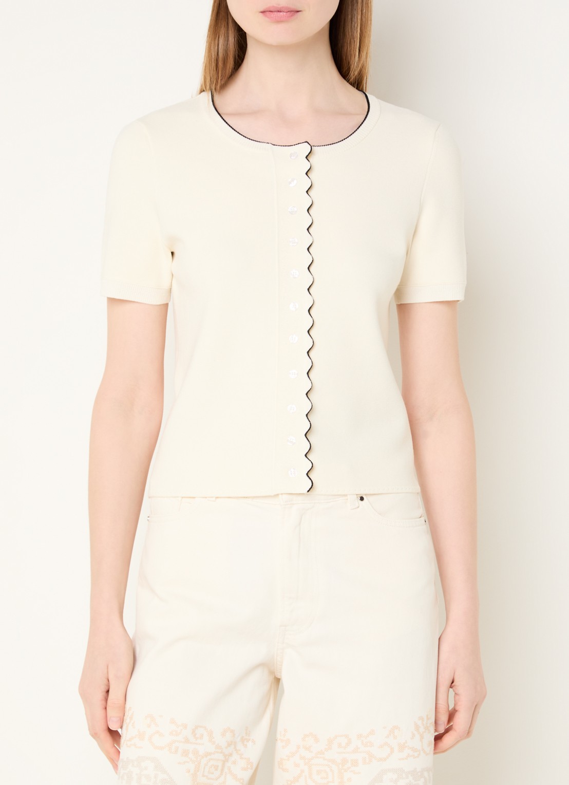 Claudie Pierlot Fijngebreide top ronde hals - detail 4 gebroken wit