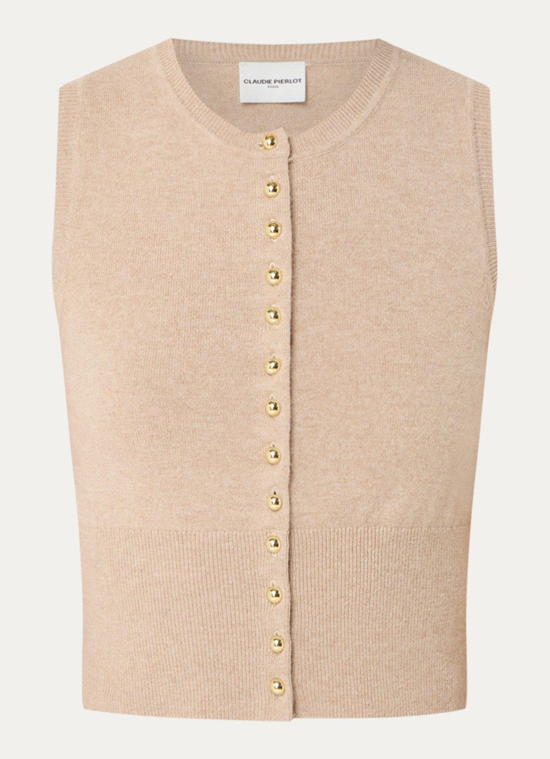 Claudie Pierlot Fijngebreide top van wol - voorkant beige
